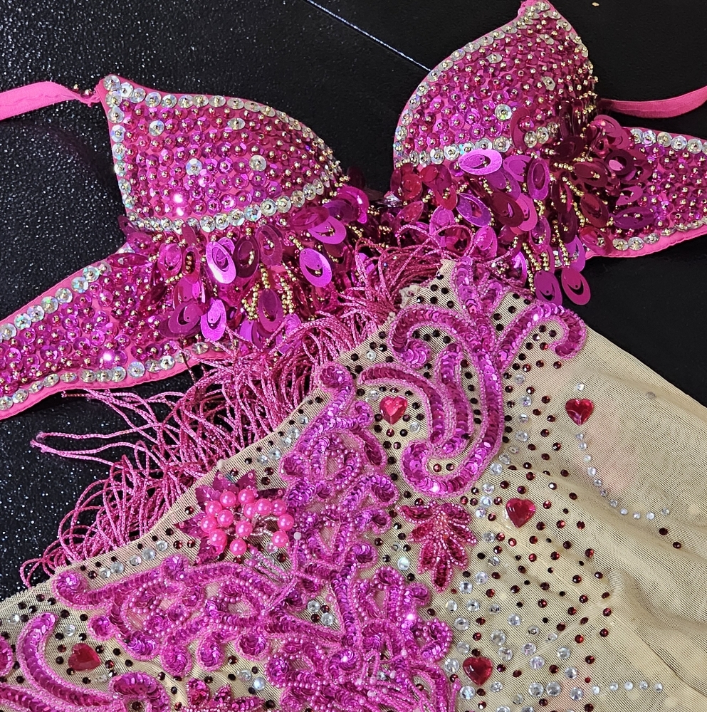 Vibrant Pink and Gold Sequin Women's 2-Piece Costume